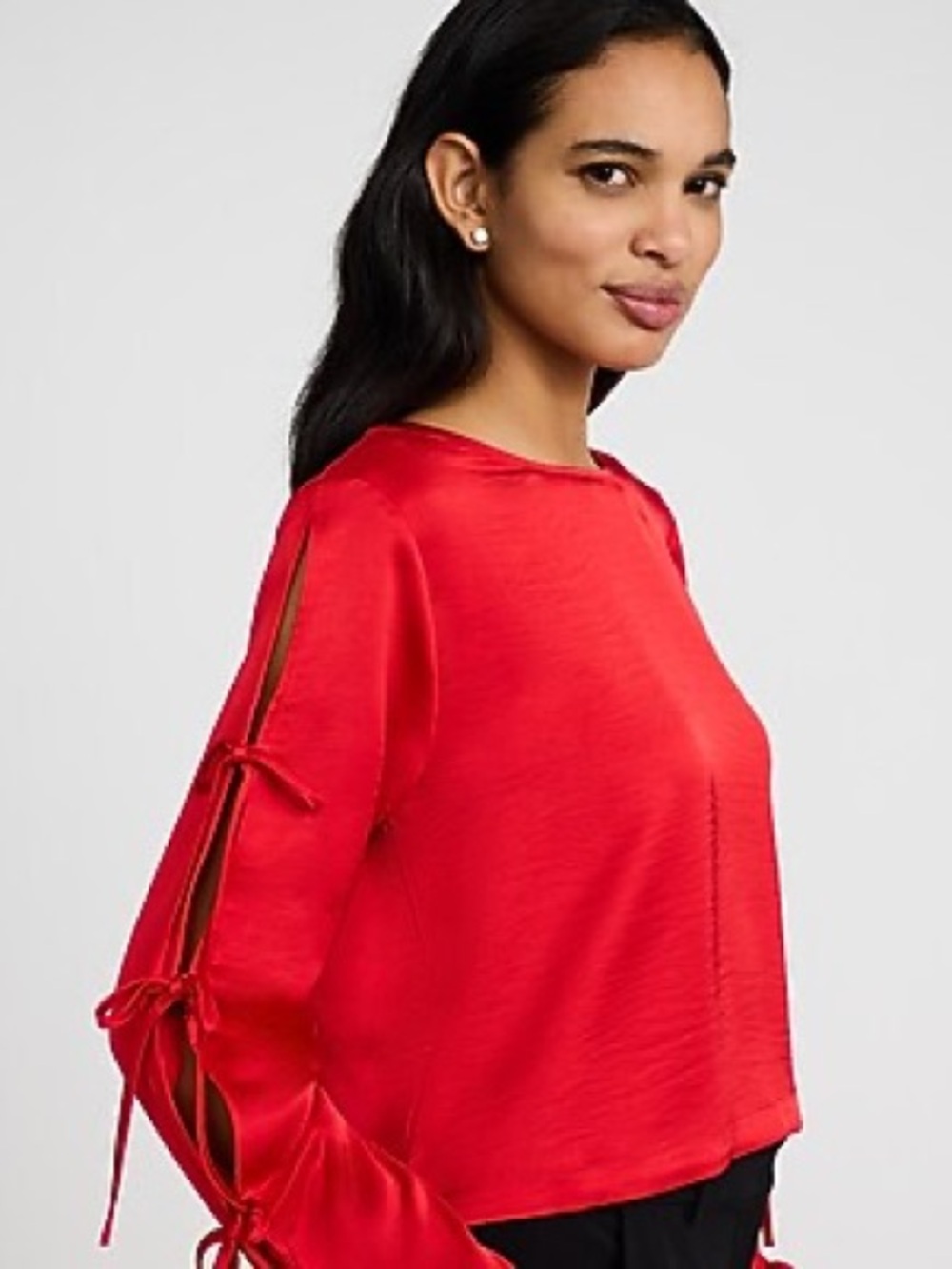 NWT Express Red Satin Bow Sleeve Blouse